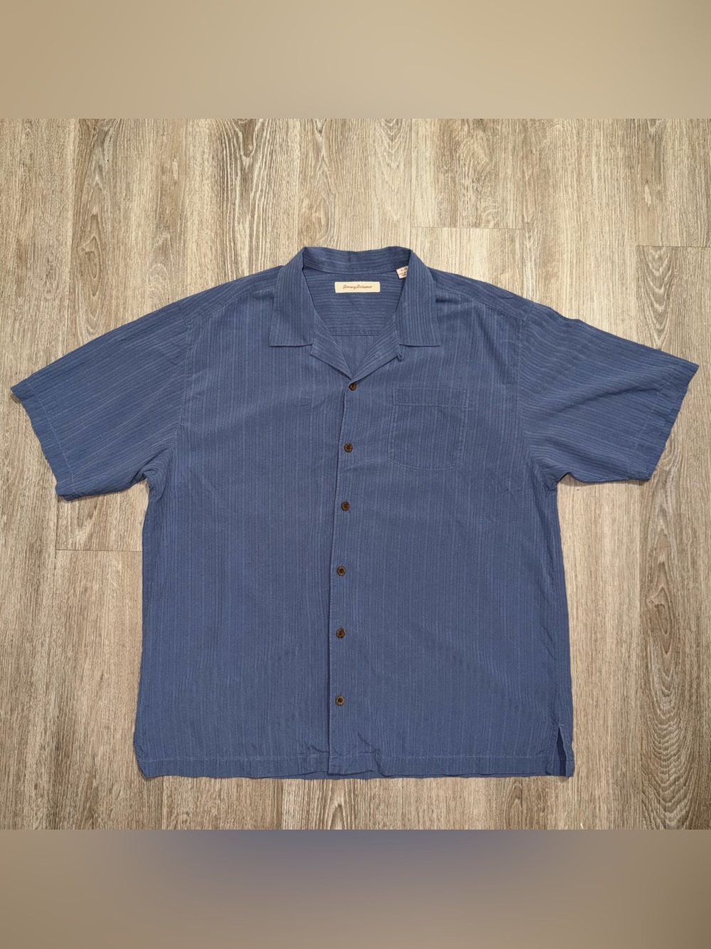 Tommy Bahama Mens XL 100% Silk Camp Shirt Blue Textured Resort Casual Button Up